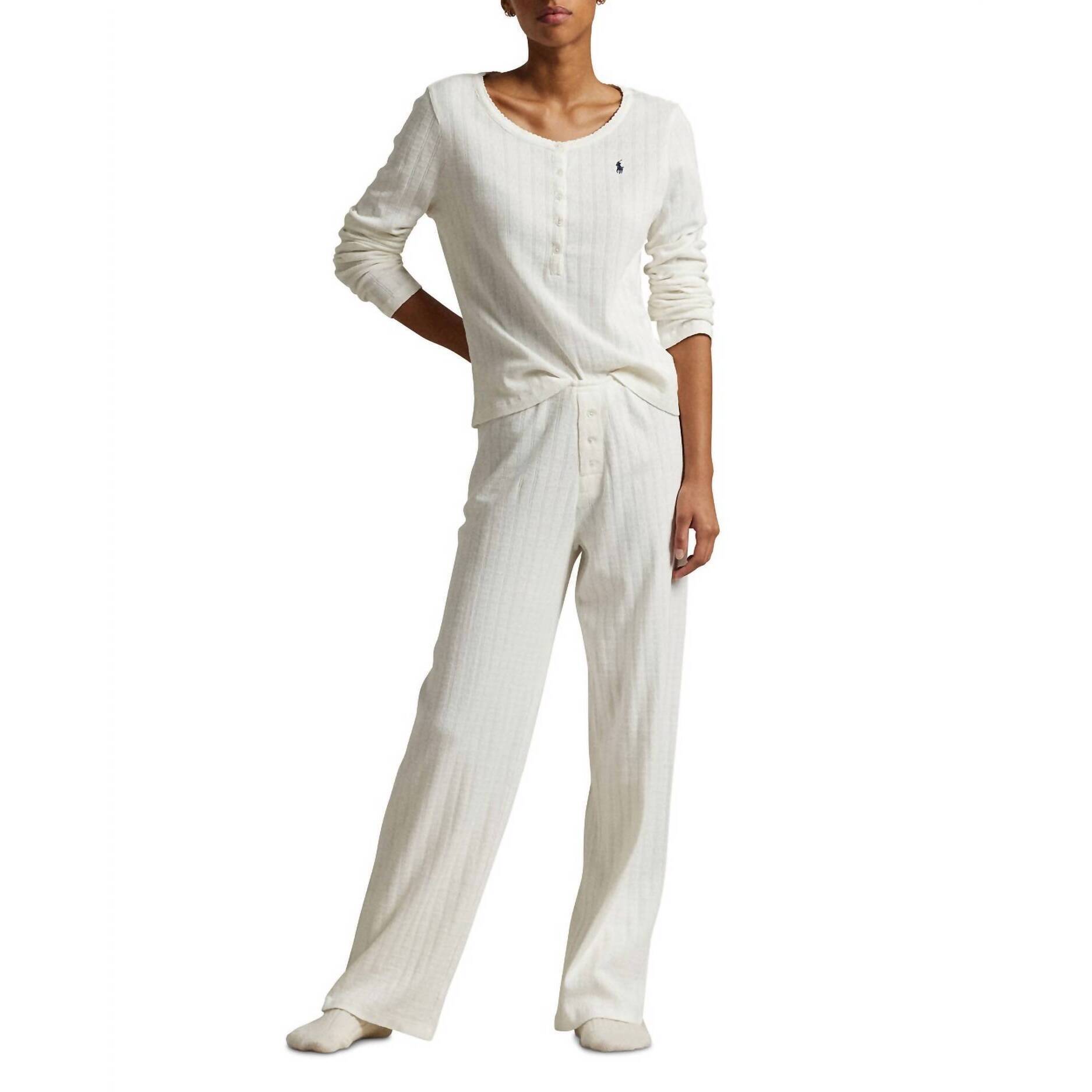 New Polo Ralph Lauren Polo Pointelle Henley Pajamas In Egret
